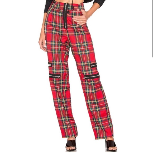 Revolve Danielle Guizio Red Plaid Pants 